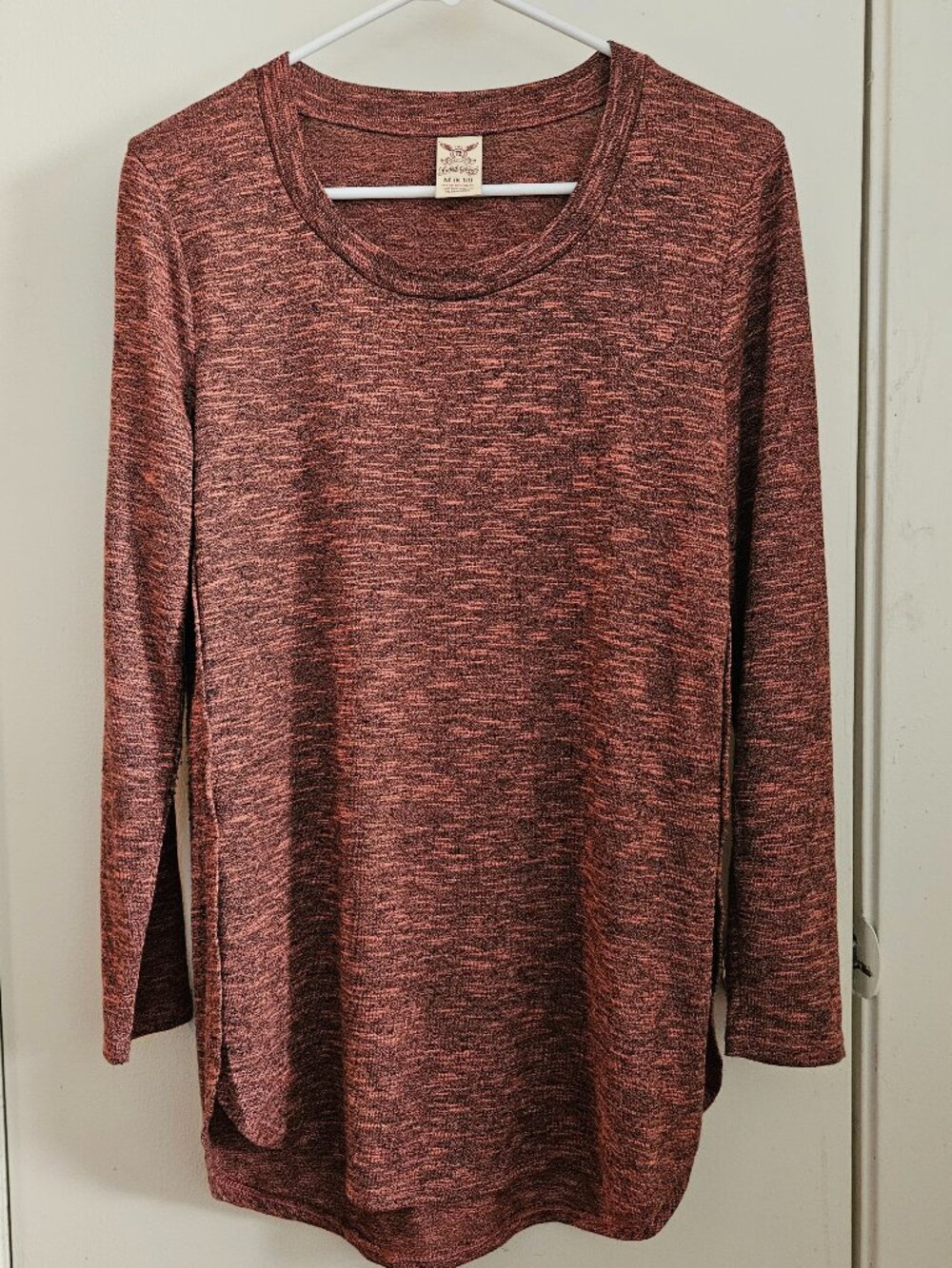 Long Sleeve M Rust Heather Tunic Top Side Slit Sunset Fall Lightweight